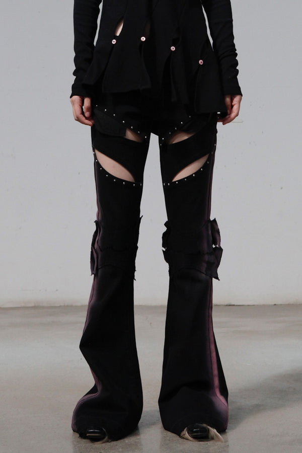 Rui Zhou gradient flared jeans RUI-RAW23WV05-HDSF black/bean paste pink